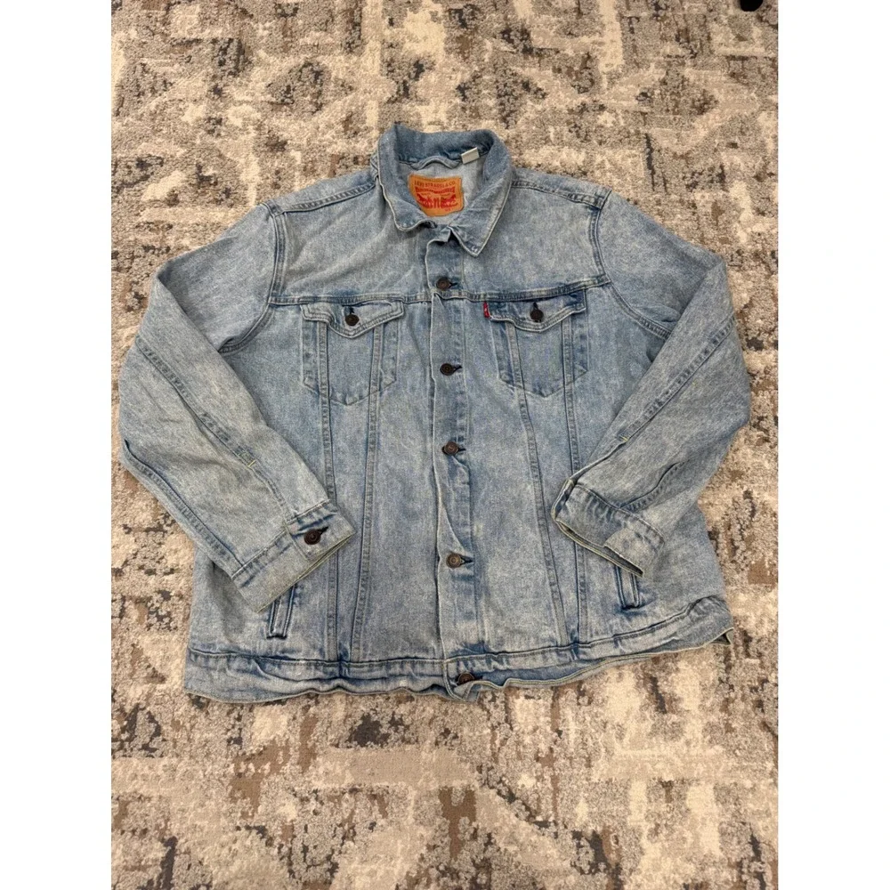 Levis Mens XXL Light Wash‎ Denim Trucker Jacket Acid Wash Cotton Type 3 72334